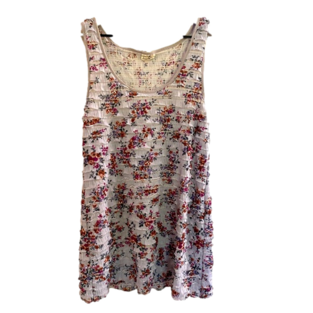 Free People Womens Sundress Dress Medium Gray Floral Ruffled Tiered Sleeveless